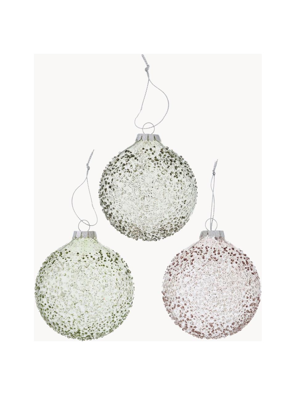 Boules de Noël Hedda, 12 élém., Verre, laqué, Transparent, beige, vert, Ø 8 x haut. 8 cm