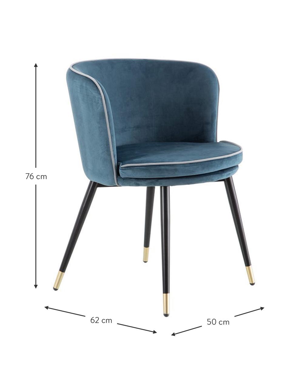 Krzesło tapicerowane z aksamitu Luisa, Tapicerka: aksamit (100% poliester), Nogi: stal, Niebieski, czarny, odcienie srebrnego, odcienie złotego, S 50 x G 62 cm