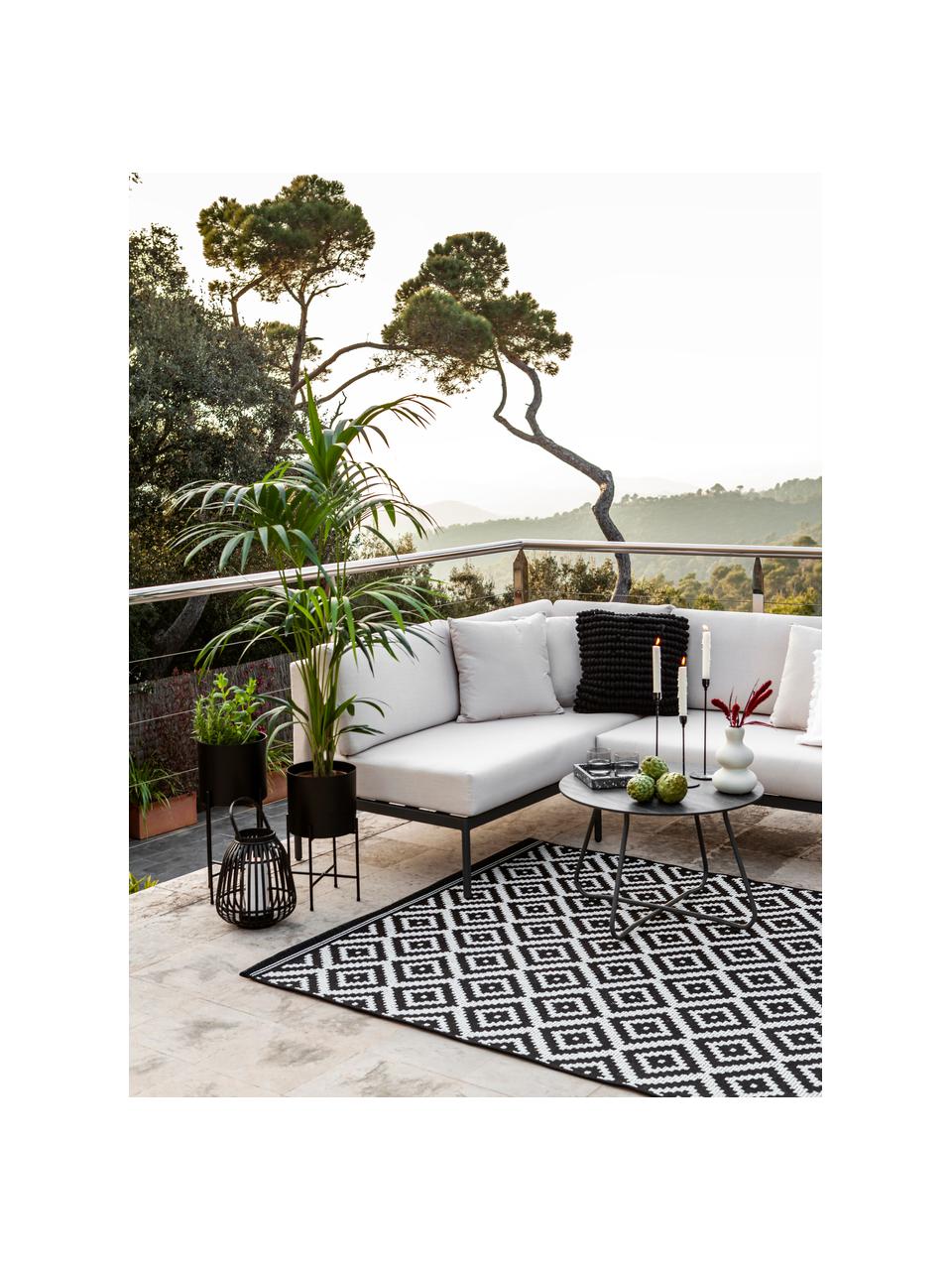 In- & outdoor vloerkleed Miami, 70% polypropyleen, 30% polyester, Zwart, wit, B 80 x L 150 cm (maat XS)