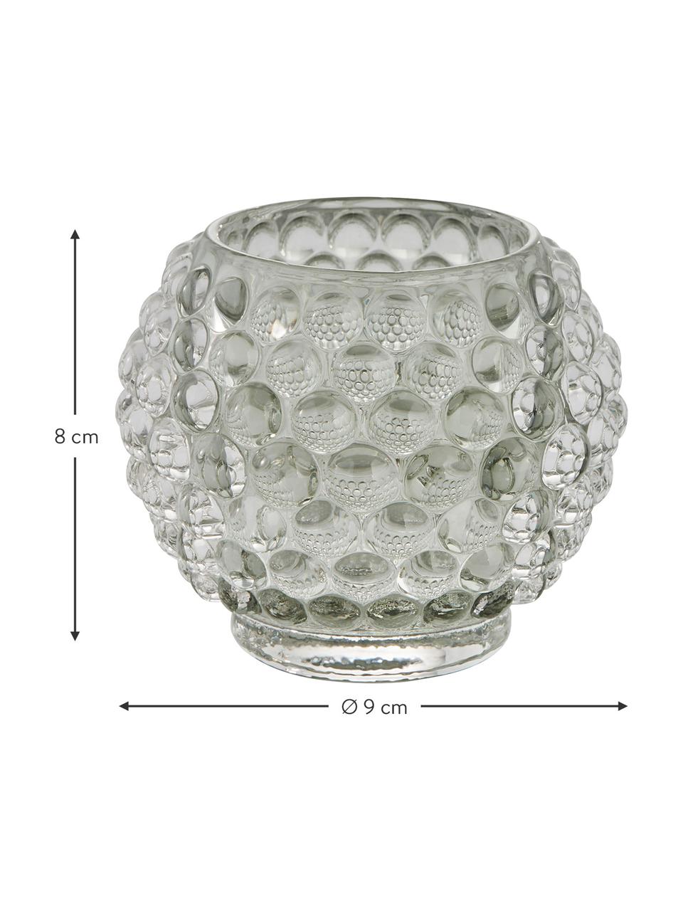 Handgefertigter Teelichthalter Doria in Hellgrau, Glas, Grau, transparent, Ø 9 x H 8 cm