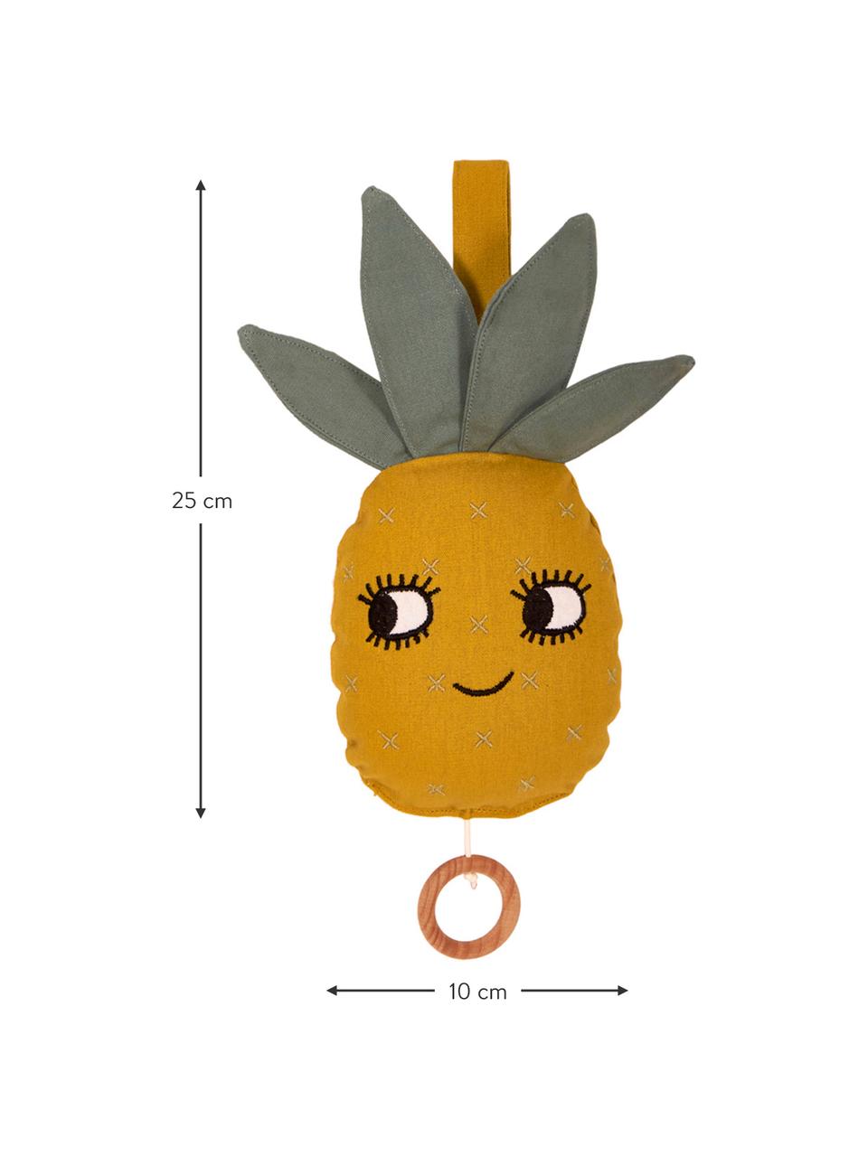 Carillon fatto a mano Pineapple, Cotone certificato OCS, Giallo, grigio verde, Larg. 10 x Alt. 25 cm