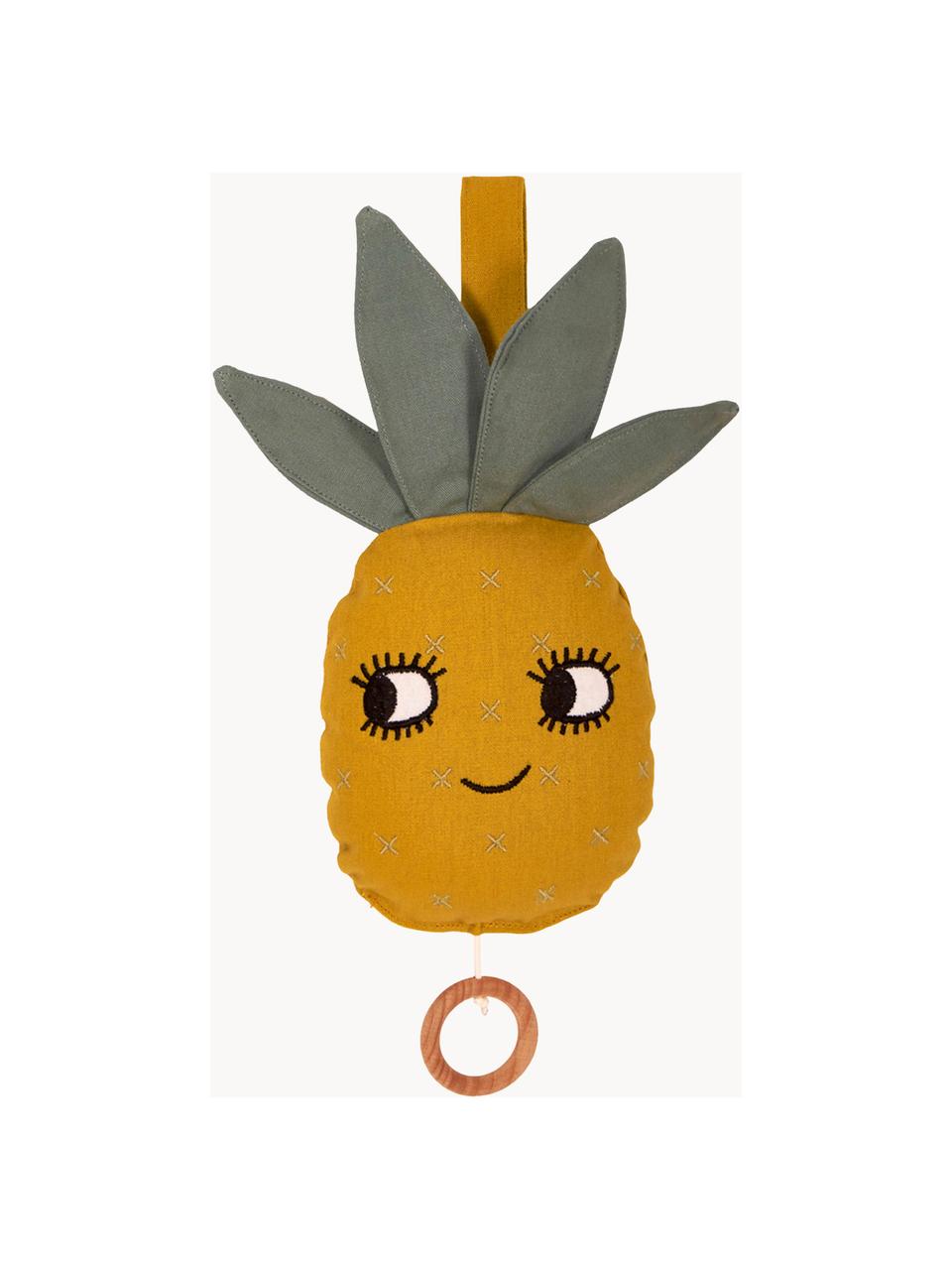 Ručně vyrobená hudební skříňka Pineapple, Bavlna, s certifikátem OCS, Oranžová, šalvějově zelená, Š 10 cm, V 25 cm