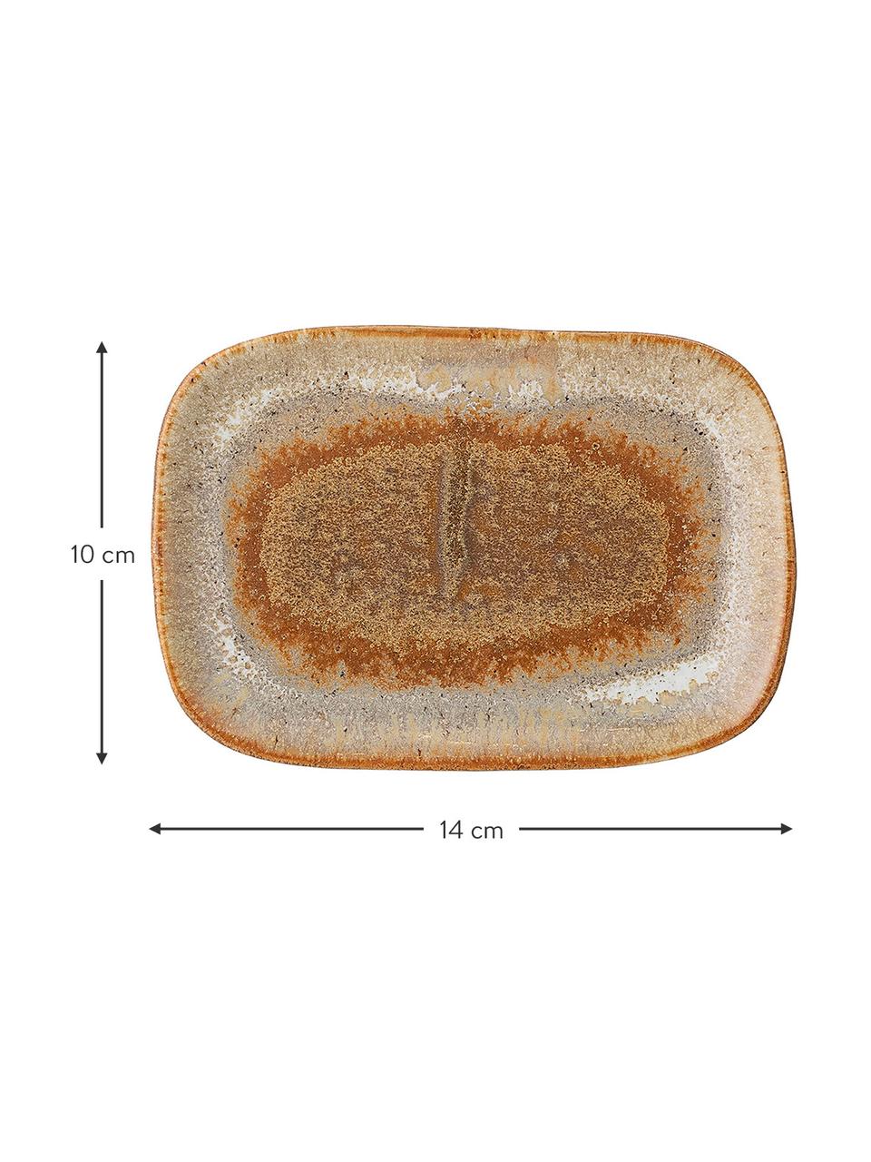 Handgemachte Steingut-Servierplatten Willow, L 14 x B 10 cm, 2er-Set., Steingut, Brauntöne, 10 x 14 cm