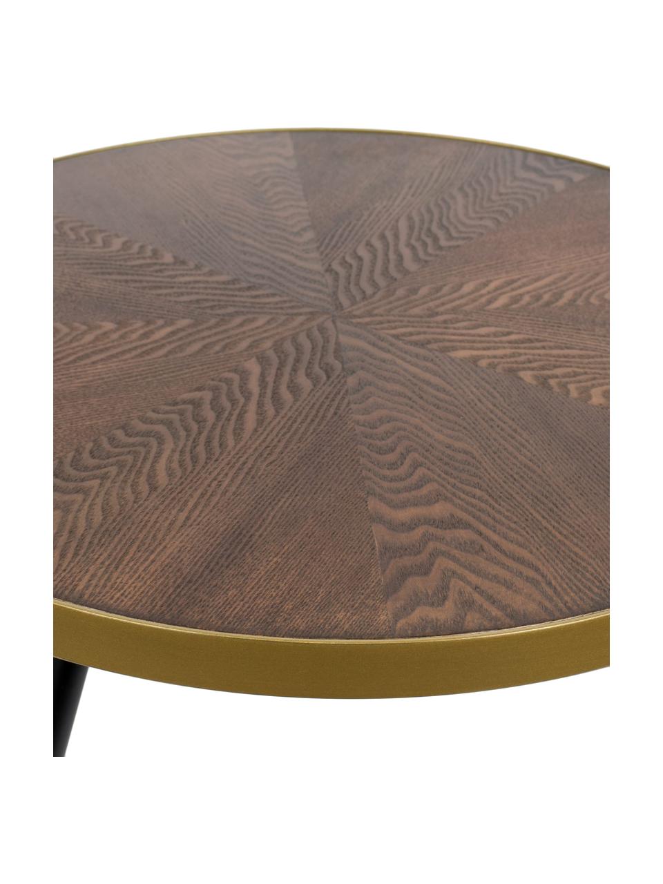 Mesa de centro redonda de madera Denise, Tablero: fibras de densidad media , Madera oscura, dorado, Ø 61 cm