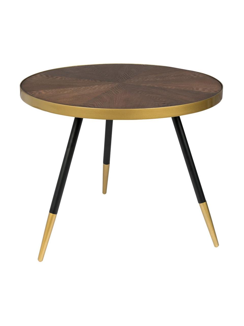 Mesa de centro redonda de madera Denise, Tablero: fibras de densidad media , Madera oscura, dorado, Ø 61 cm