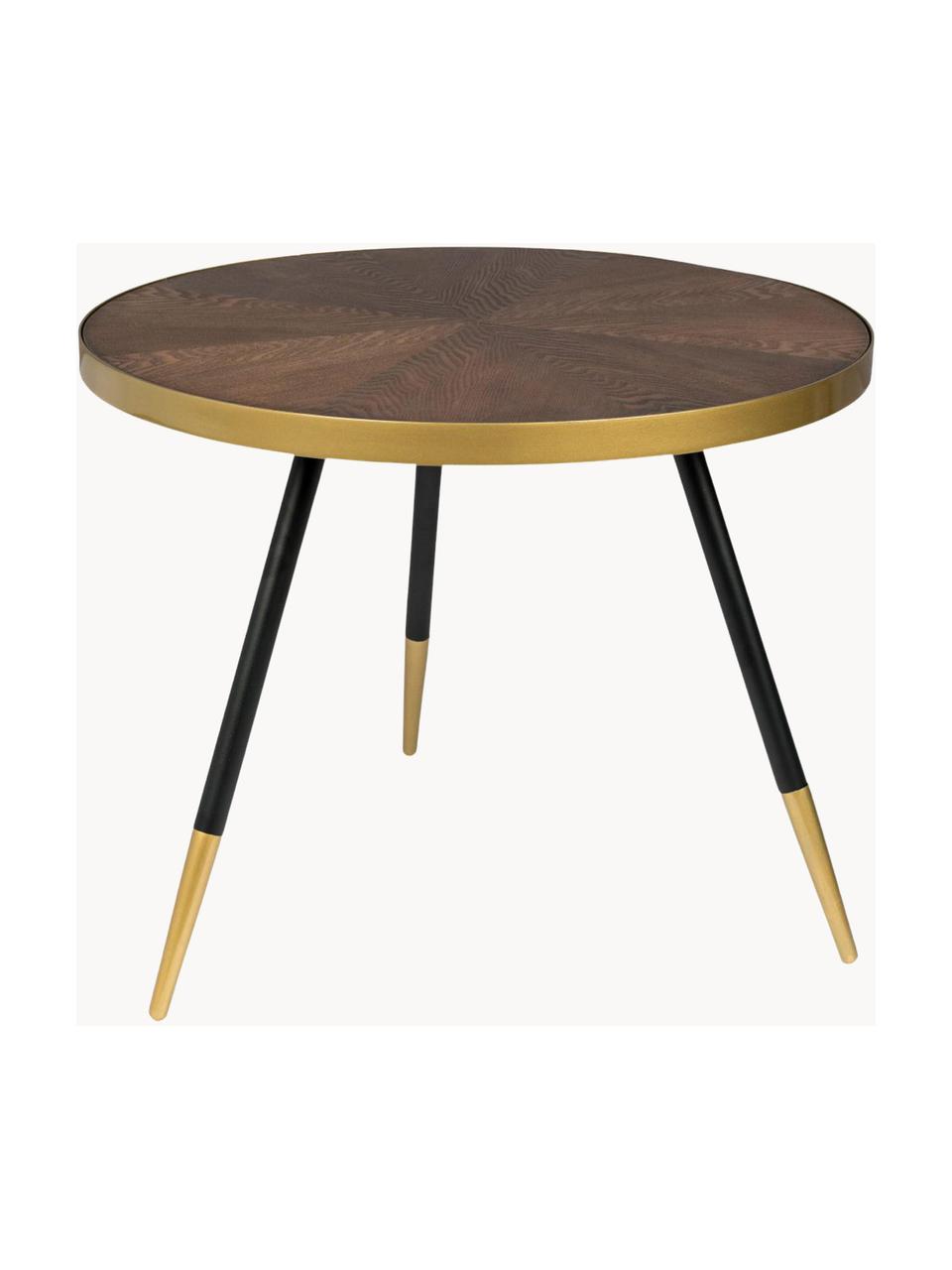 Runder Holz-Couchtisch Denise, Tischplatte: Mitteldichte Holzfaserpla, Dunkles Holz, Goldfarben, Ø 61 cm