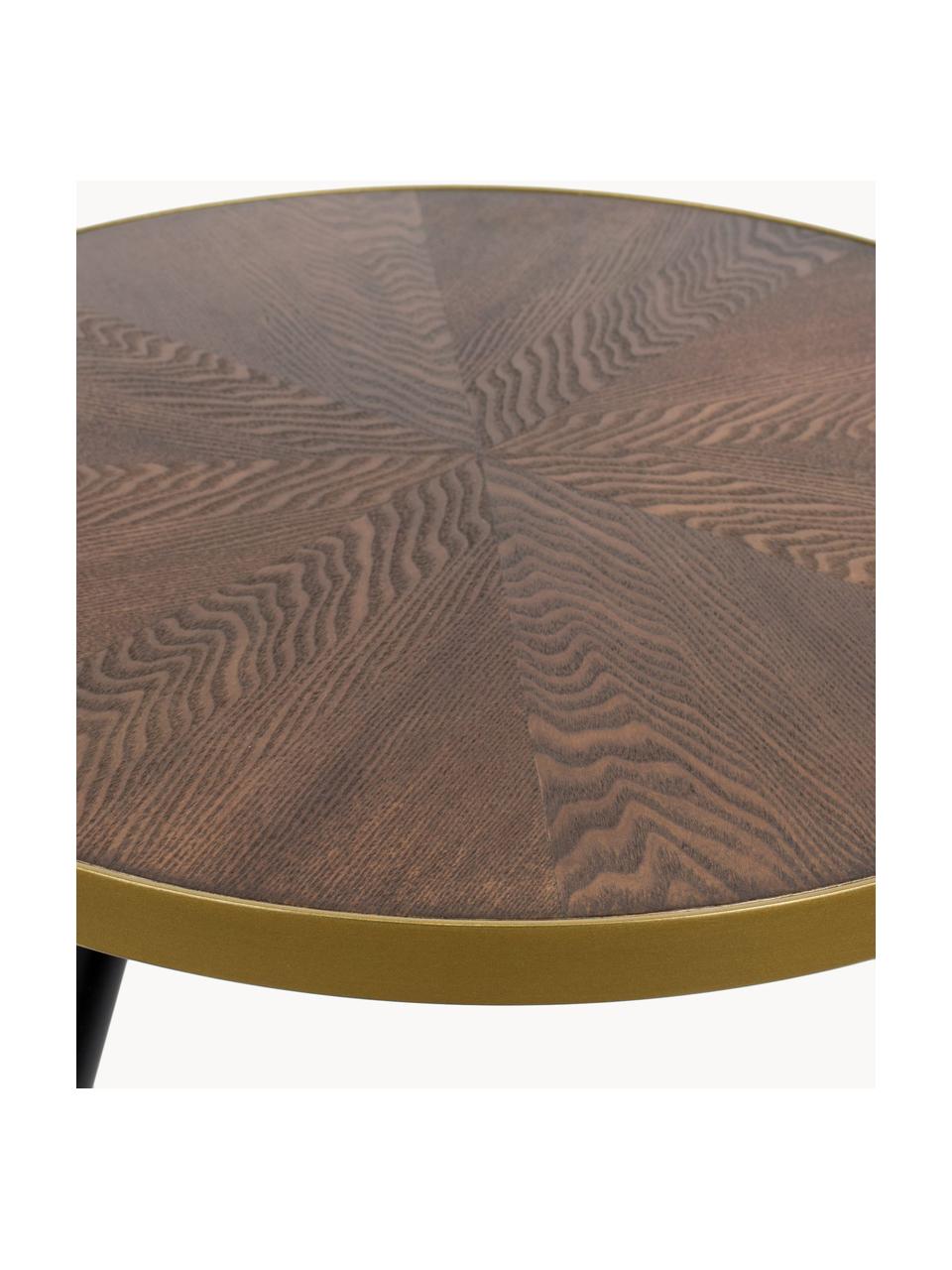 Ronde houten salontafel Denise, Tafelblad: MDF met essenhoutfineer, Donker hout, goudkleurig, Ø 61 cm