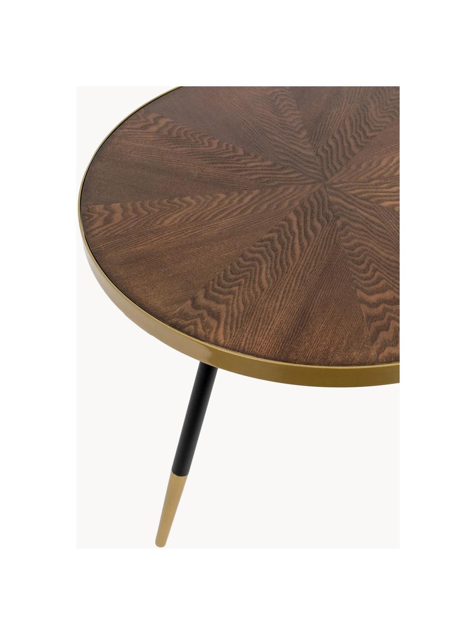 Ronde houten salontafel Denise, Tafelblad: MDF met essenhoutfineer, Donker hout, goudkleurig, Ø 61 cm