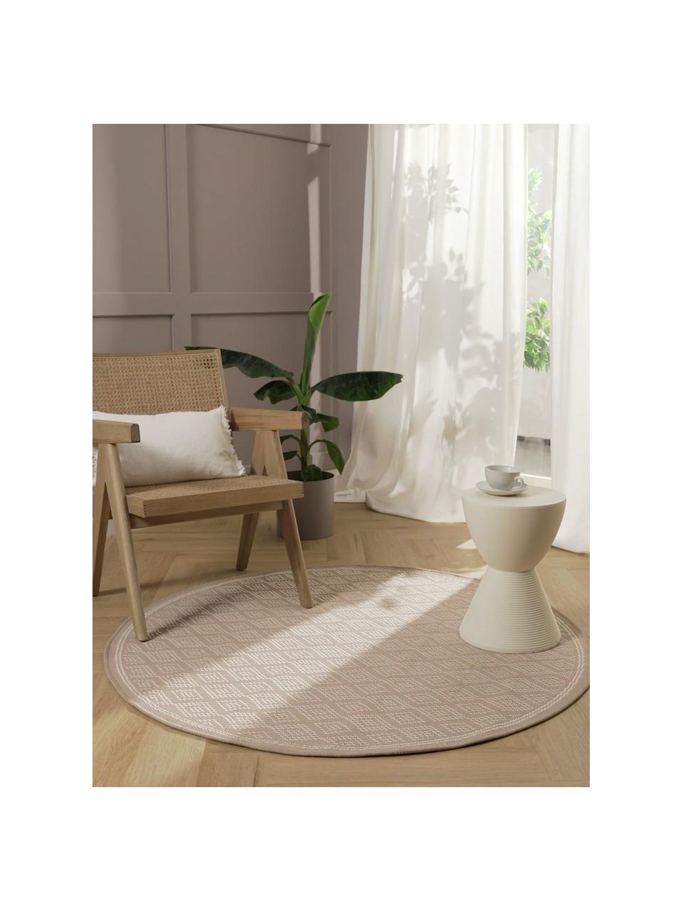 Runder In- & Outdoor-Teppich Capri, 86 % Polypropylen, 14 % Polyester, Weiß, Beige, Ø 140 cm (Größe M)
