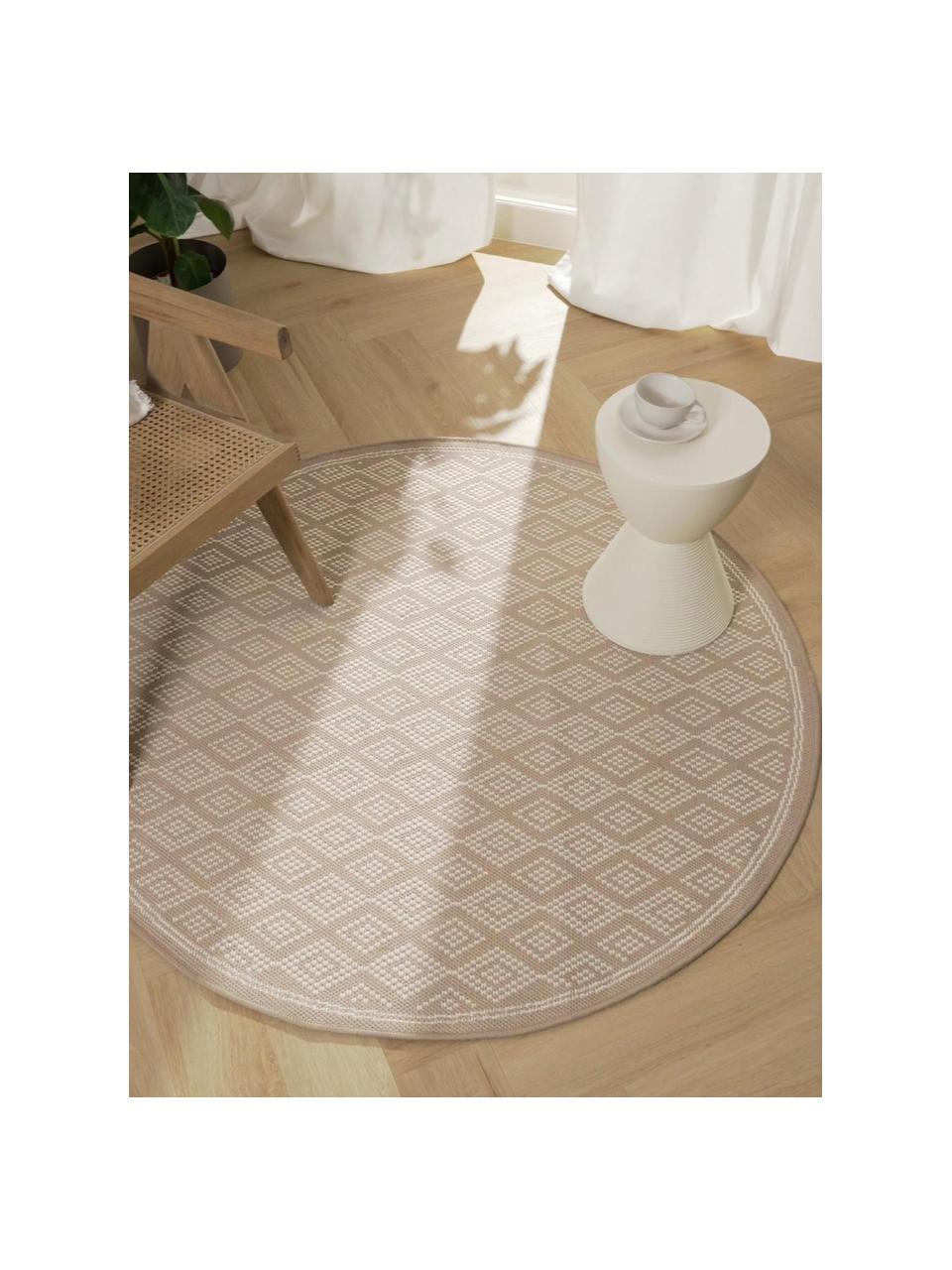Okrągły dywan wewnętrzny/zewnętrzny Capri, 86% polipropylen, 14% poliester, Biały, beżowy, Ø 140 cm (Rozmiar M)
