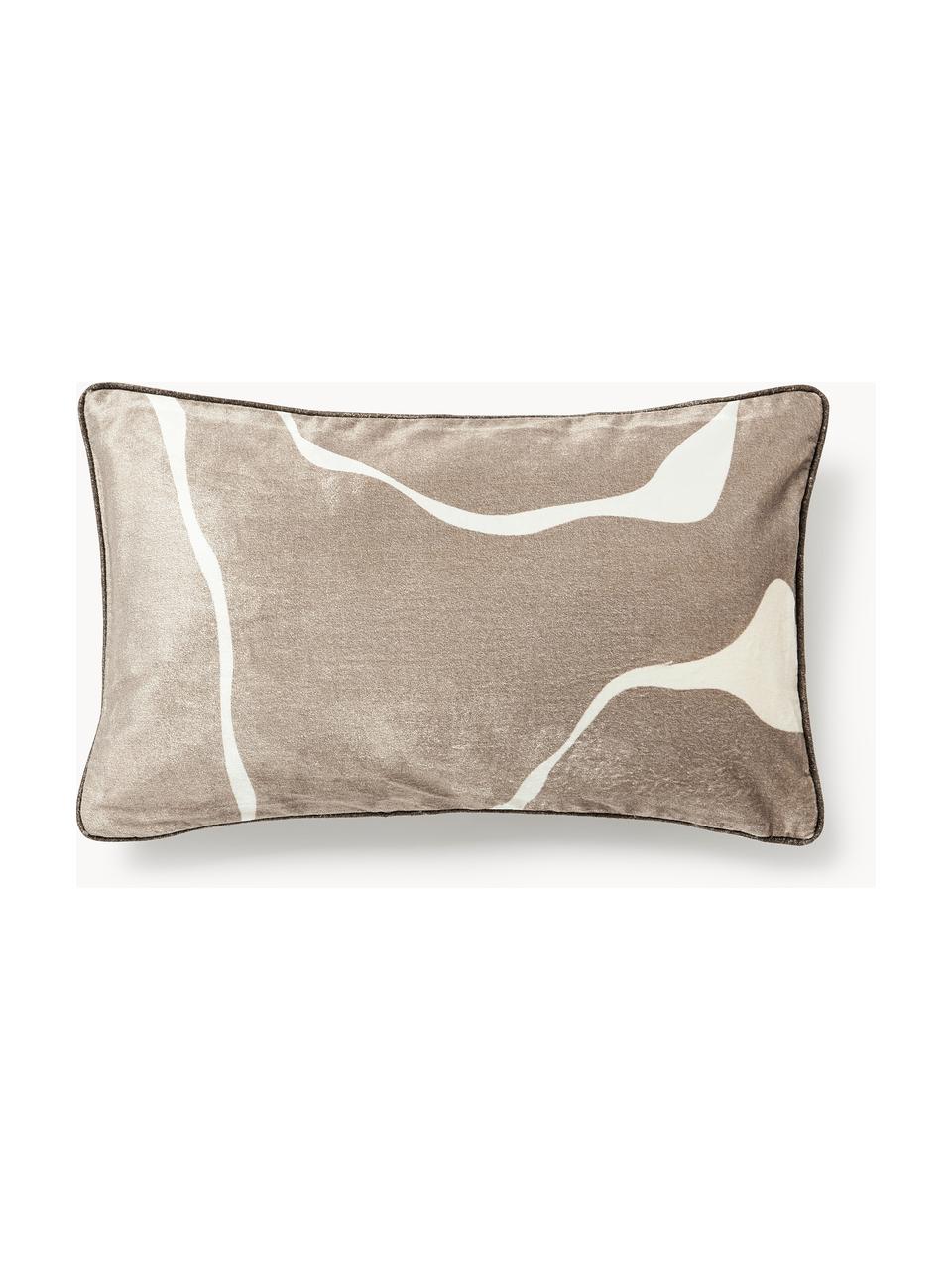 Fluwelen kussenhoes Seraphina, Fluweel (51% katoen, 49% viscose), Taupe, wit, B 30 x L 50 cm