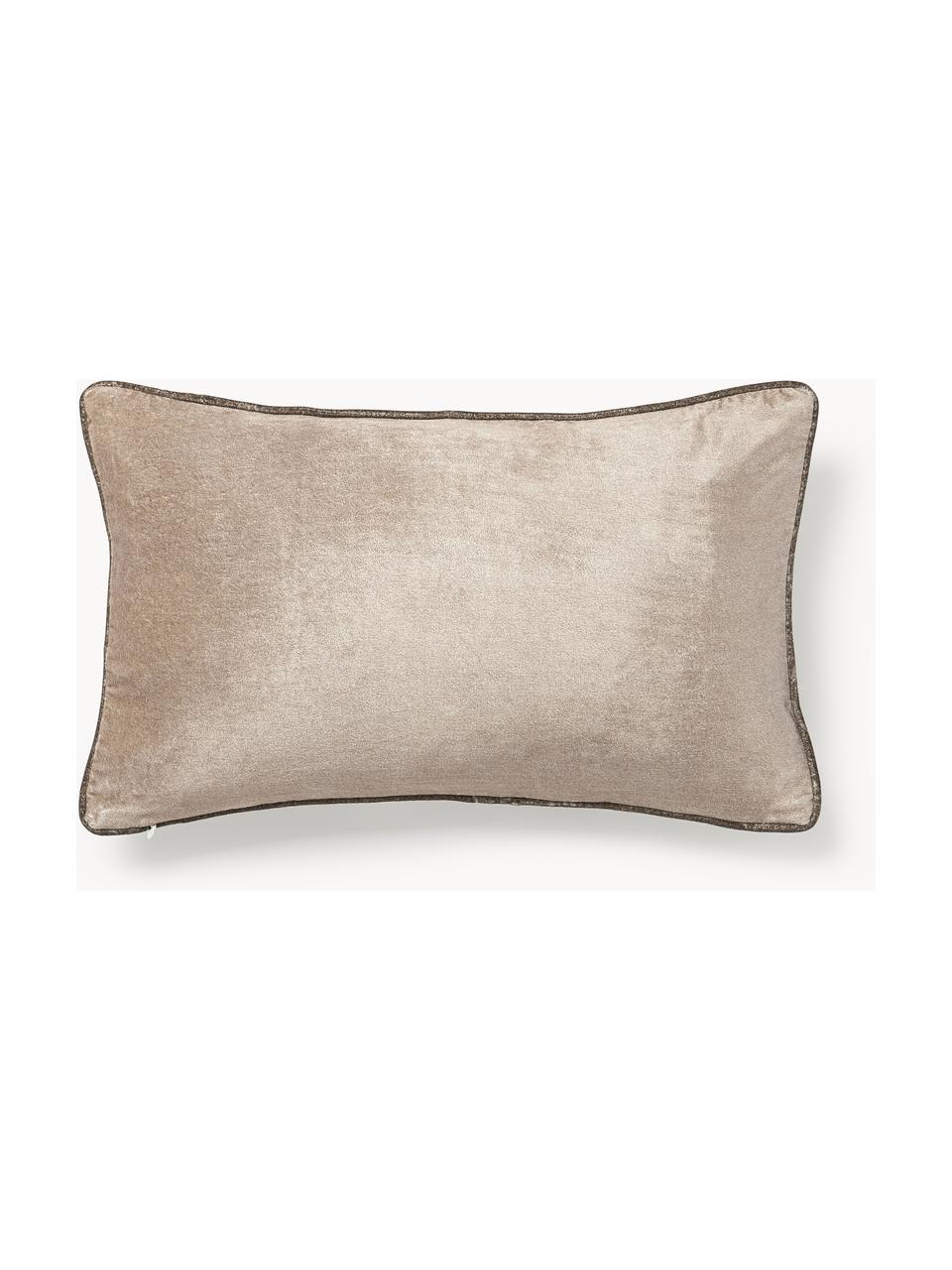 Housse de coussin en velours Seraphina, Velours (51 % coton, 49 % viscose), Taupe, blanc, larg. 30 x long. 50 cm