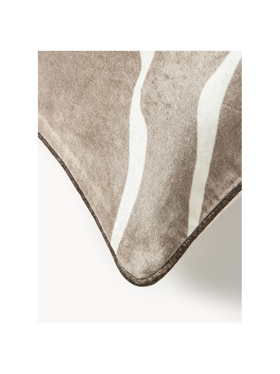 Housse de coussin en velours Seraphina, Velours (51 % coton, 49 % viscose), Taupe, blanc, larg. 30 x long. 50 cm