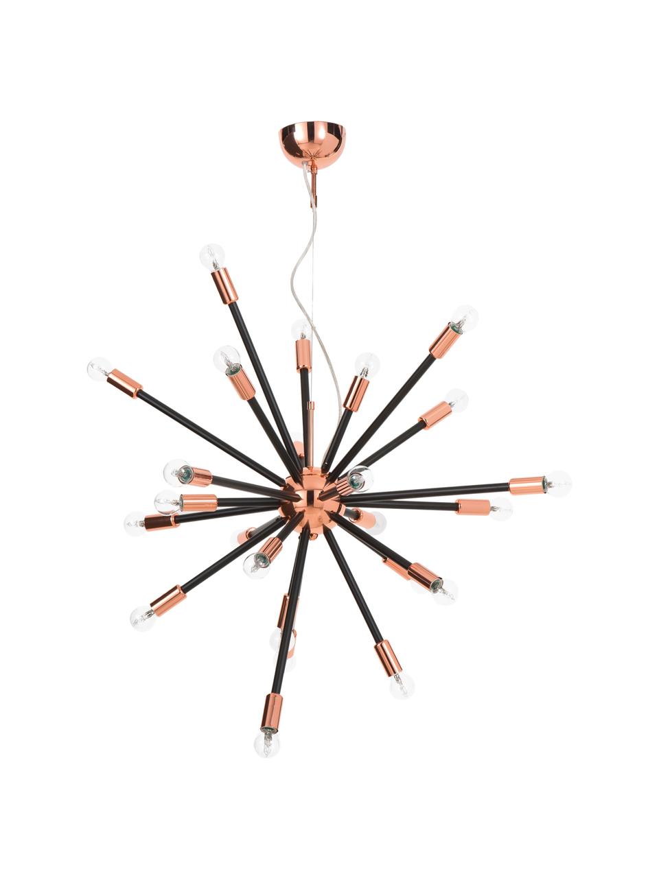 Grote hanglamp Ray, Stangen: gelakt nikkel, Zwart, koperkleurig, Ø 90 x H 90 cm