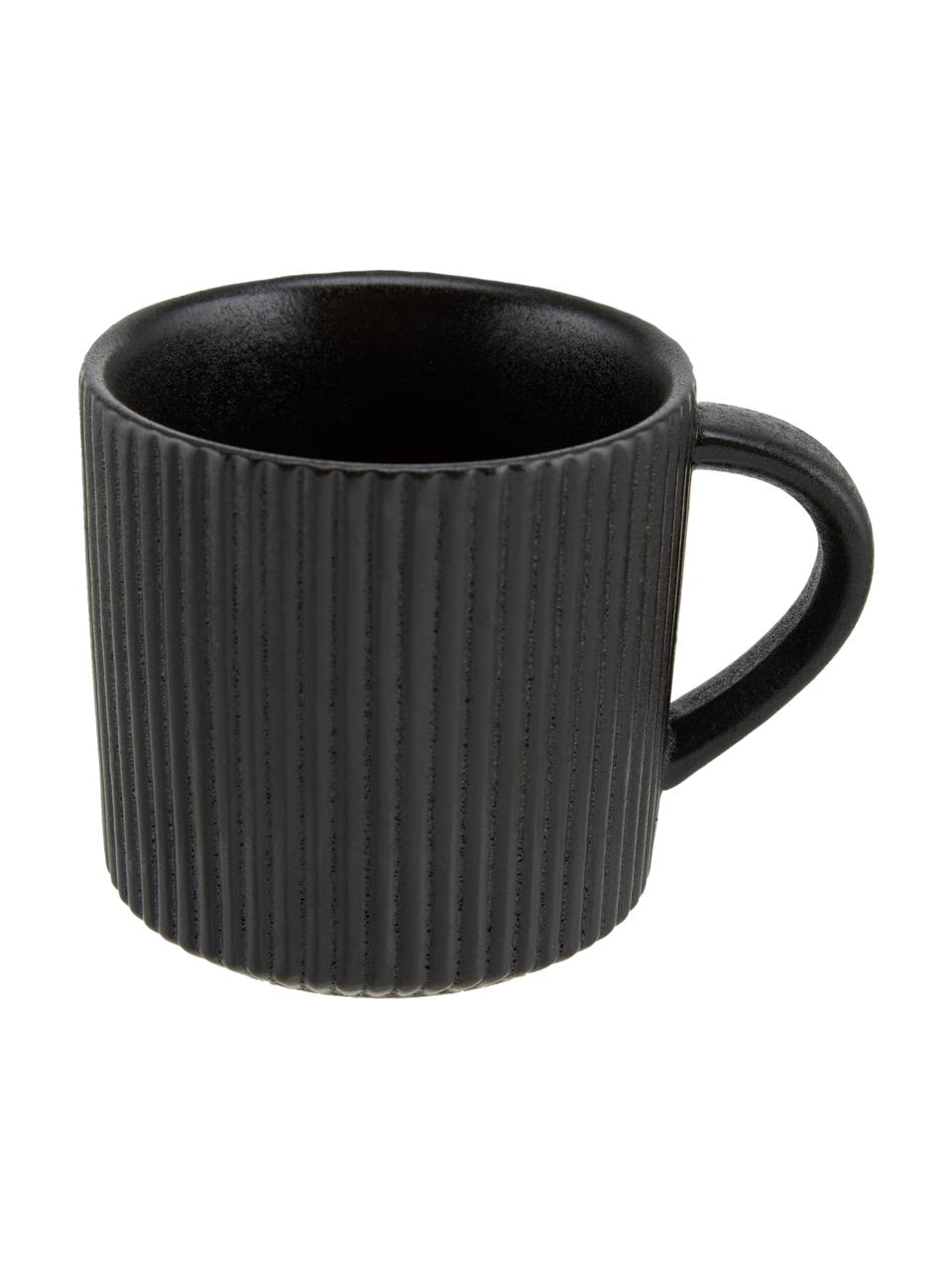 Tazas de café con relieves Neri, 2 uds., Gres, Negro, Ø 9 x Al 9 cm, 350 ml