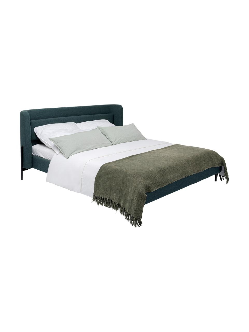 Gestoffeerd bed Tivoli in petrol, Frame: massief eucalyptushout en, Bekleding: 100% polyester, Poten: gepoedercoat staal, Geweven stof groen, 160 x 200 cm