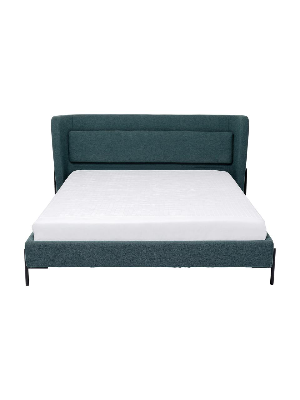 Gestoffeerd bed Tivoli in petrol, Frame: massief eucalyptushout en, Bekleding: 100% polyester, Poten: gepoedercoat staal, Geweven stof groen, 160 x 200 cm