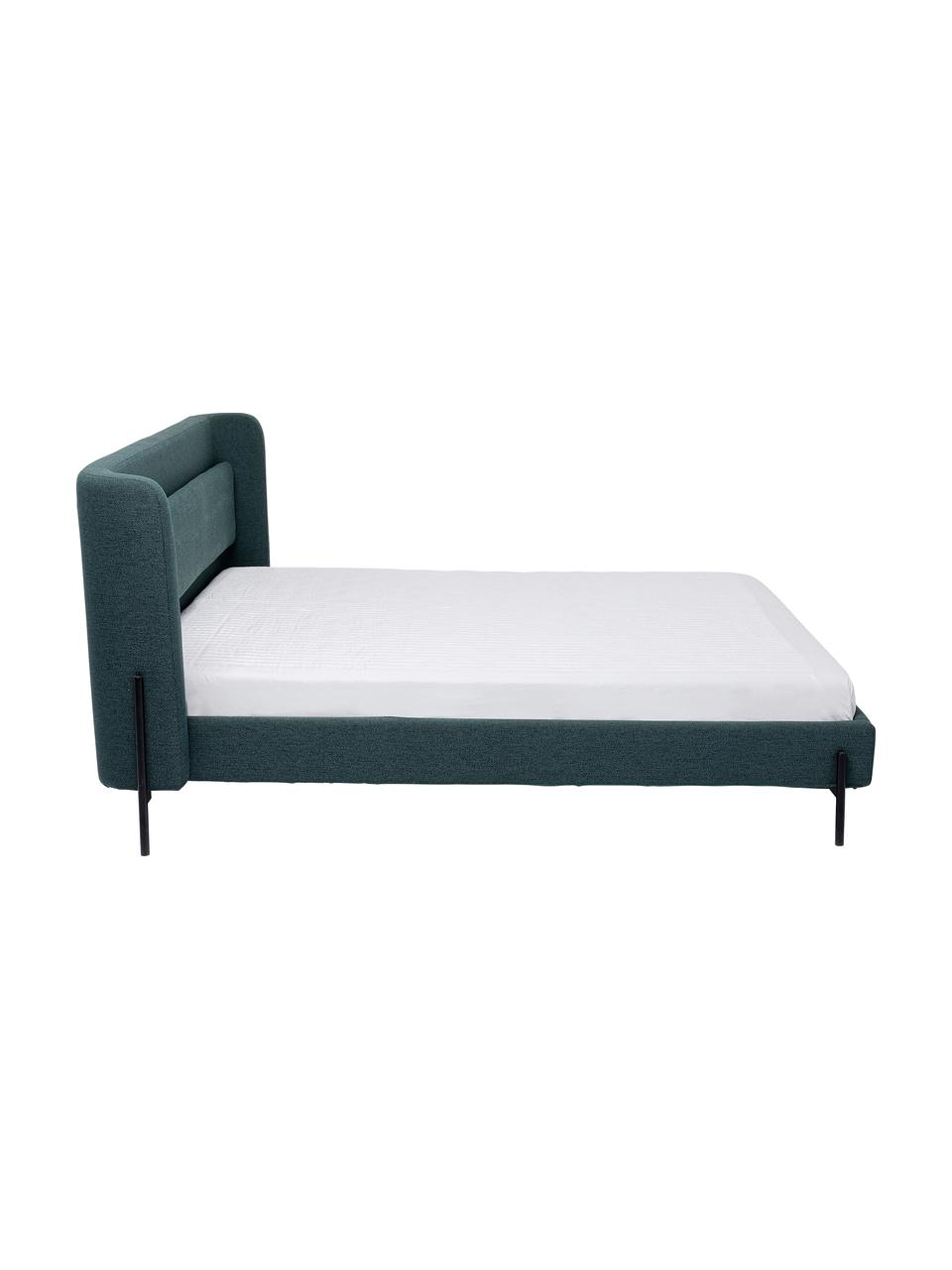 Gestoffeerd bed Tivoli in petrol, Frame: massief eucalyptushout en, Bekleding: 100% polyester, Poten: gepoedercoat staal, Geweven stof groen, 160 x 200 cm