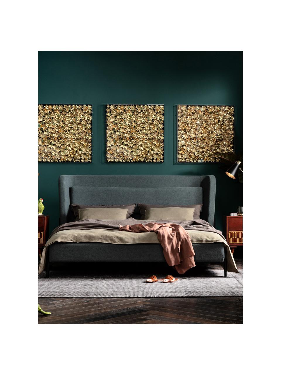 Cama tapizada Tivoli, Estructura: madera de eucalipto maciz, Tapizado: 100% poliéster, Patas: acero con pintura en polv, Tejido verde, 160 x 200 cm