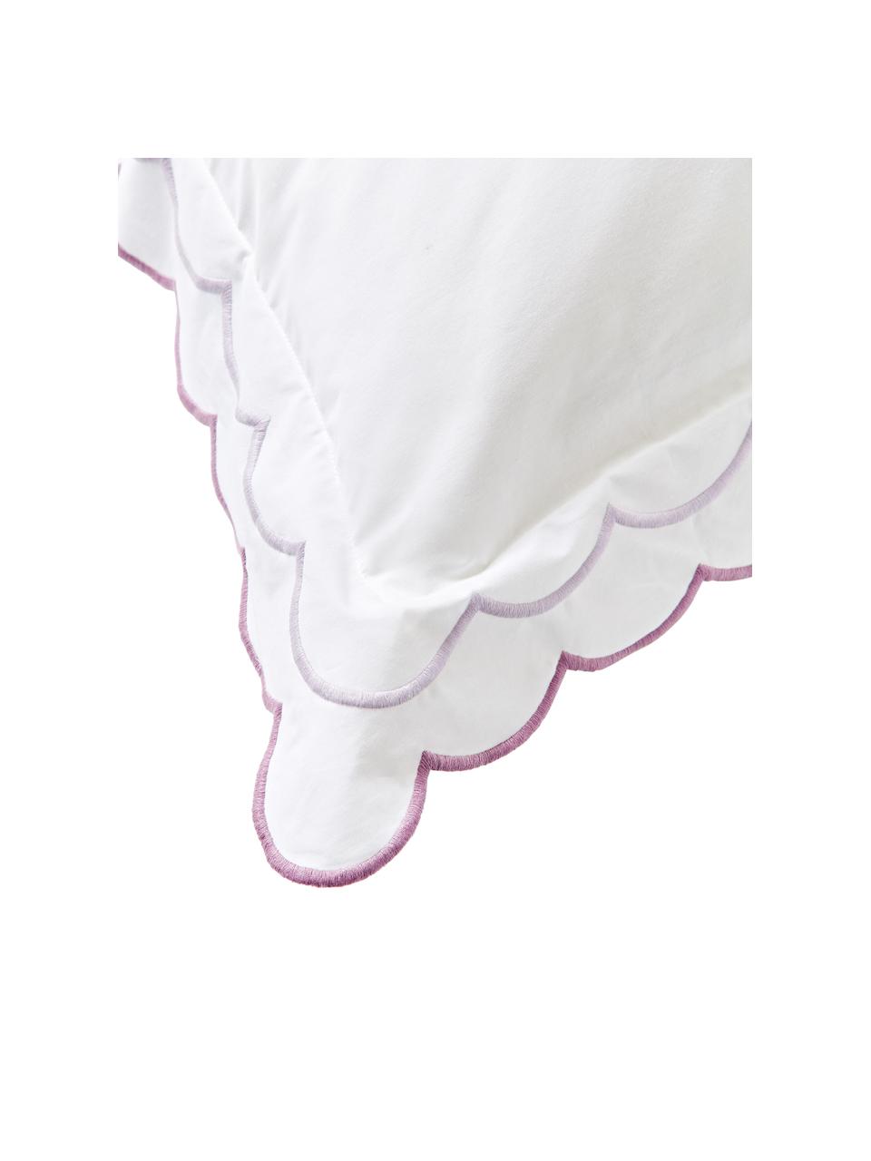 Poszewka na poduszkę z bawełny z falbanką Atina, Lila, biały, S 40 x D 80 cm