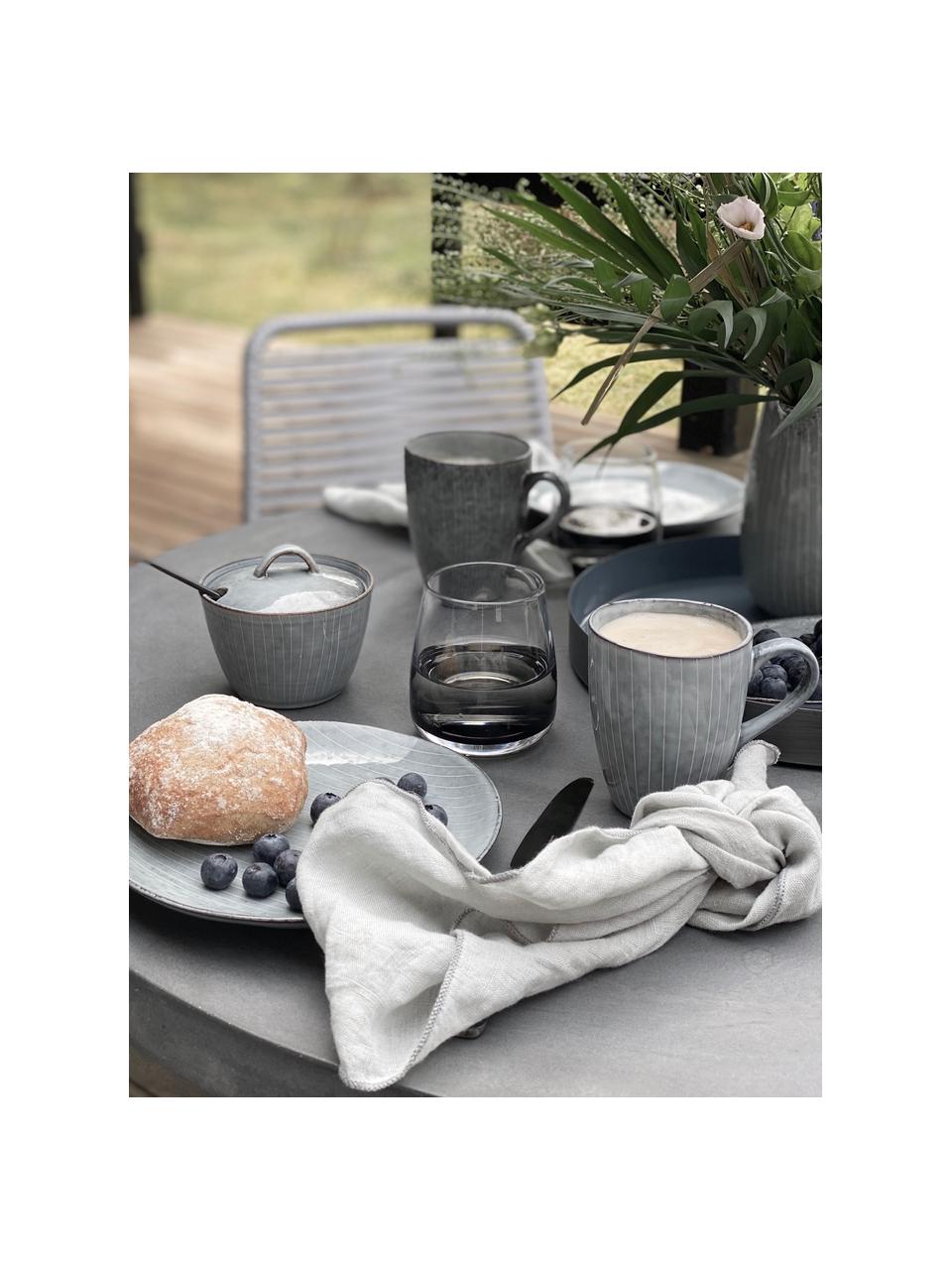 Handgemachtes Frühstücks-Set Nordic Sea, 4 Personen (12er-Set), Steingut, Graublau, Set mit verschiedenen Größen