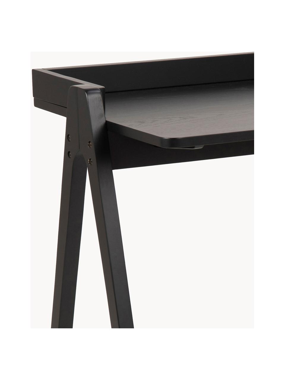 Bureau Miso, MDF, teinté, Bois d'hévéa, noir laqué, larg. 127 x prof. 52 cm