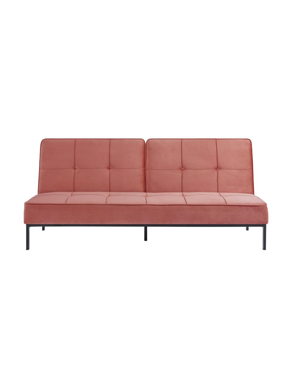 Samt-Schlafsofa Perugia in Korallorange mit Metall-Füßen, ausklappbar, Bezug: Polyester Der hochwertige, Füße: Metall, lackiert, Samt Korallorange, B 198 x T 95 cm