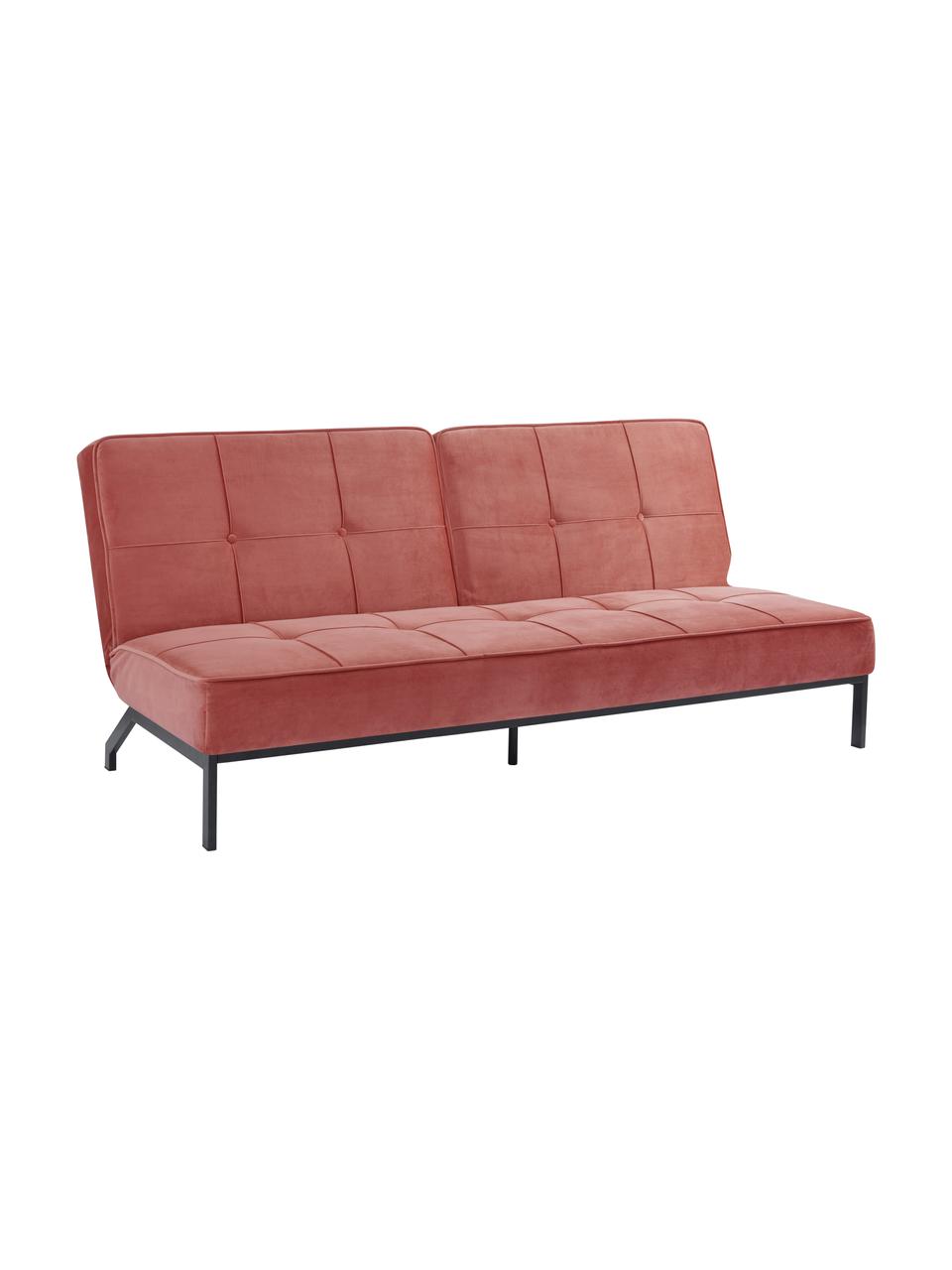 Samt-Schlafsofa Perugia in Korallorange mit Metall-Füßen, ausklappbar, Bezug: Polyester Der hochwertige, Füße: Metall, lackiert, Samt Korallorange, B 198 x T 95 cm