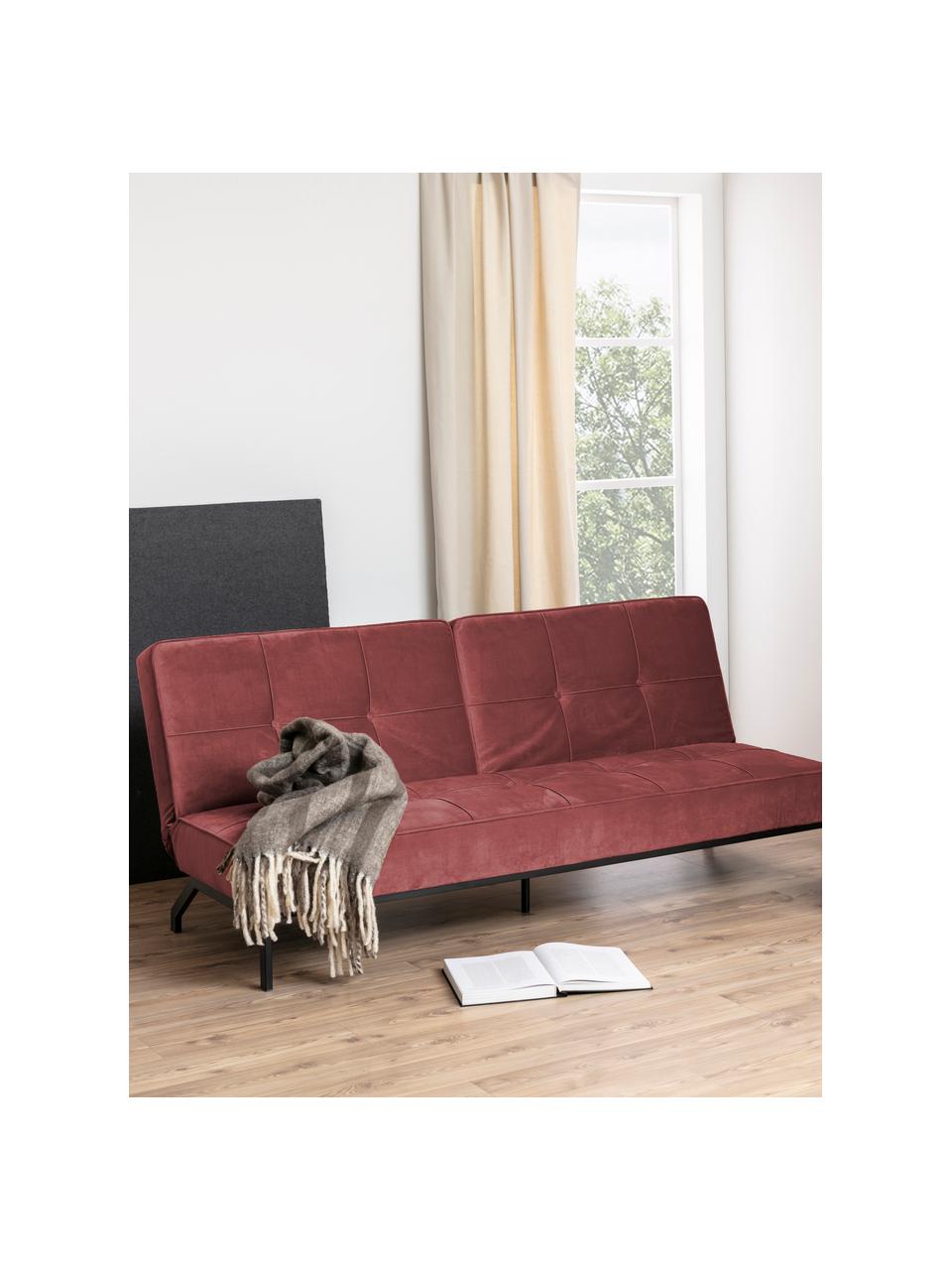 Samt-Schlafsofa Perugia in Korallorange mit Metall-Füssen, ausklappbar, Bezug: Polyester Der hochwertige, Samt Korallorange, B 198 x T 95 cm