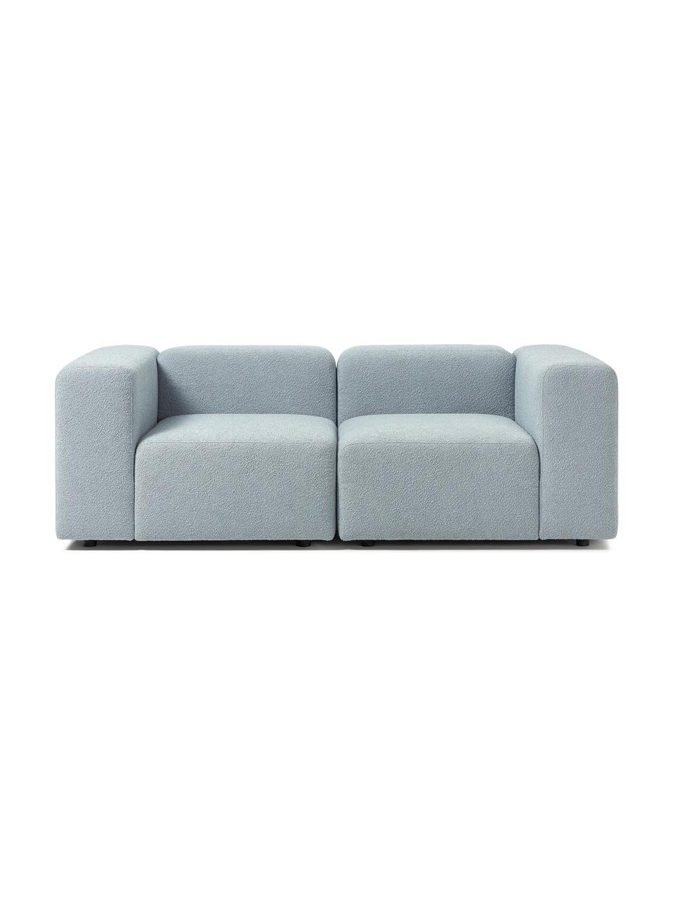 Modulaire bouclé bank Lena (3-zits), Bekleding: bouclé (93% polyester, 6%, Frame: grenenhout, multiplex, ha, Poten: kunststof, Bouclé lichtblauw, B 209 x D 106 cm