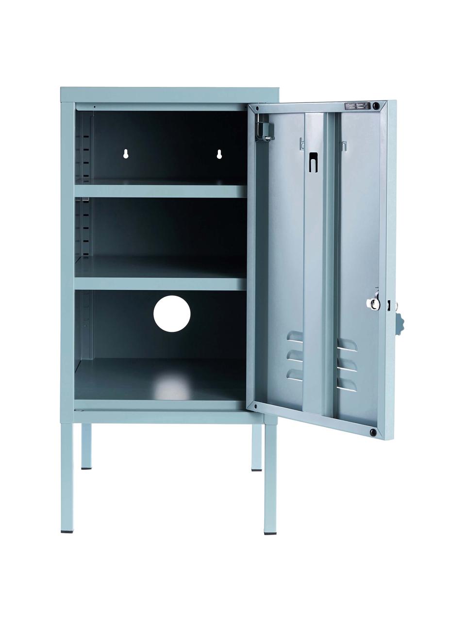 Table de chevet avec porte Shorty, Acier, revêtement par poudre, Bleu clair, larg. 35 x haut. 72 cm