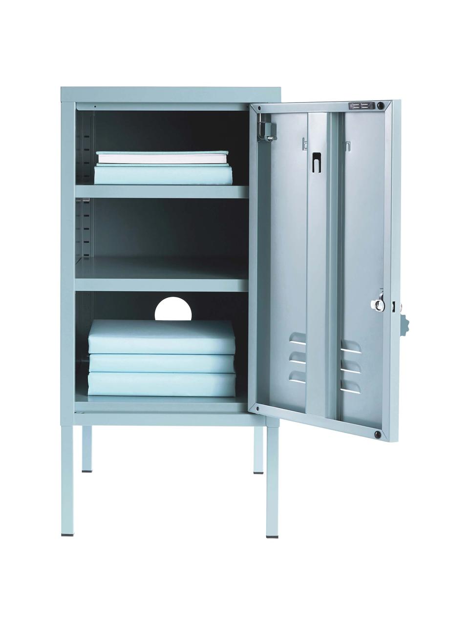 Table de chevet avec porte Shorty, Acier, revêtement par poudre, Bleu clair, larg. 35 x haut. 72 cm