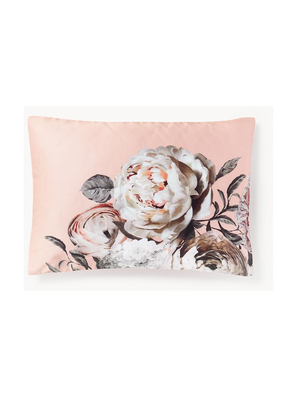 Funda de almohada de satén de algodón Blossom, Rosa pálido, muliticolor, An 45 x L 110 cm