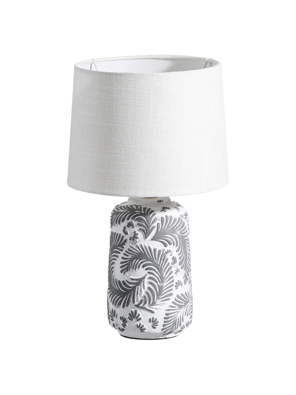 Lampe à poser avec pied en céramique Folk, Blanc, gris