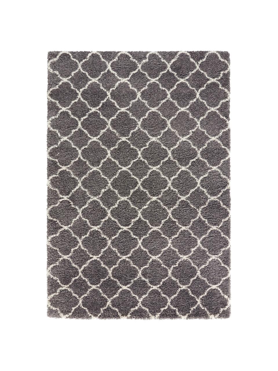 Alfombra de pelo largo Luna, Parte superior: polipropileno, Reverso: yute, Gris oscuro, crema, An 80 x L 150 cm (Tamaño XS)