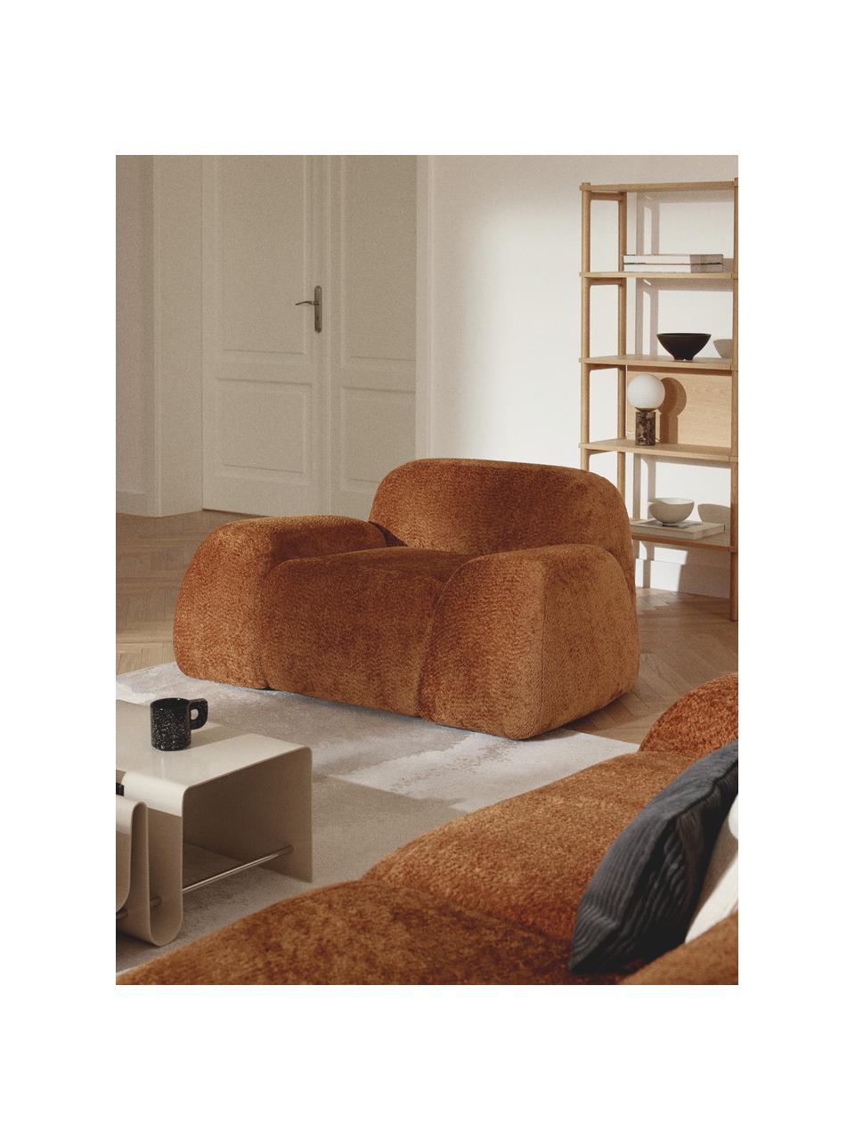 Poltrona lounge in teddy-bouclé Wolke, Rivestimento: teddy bouclé (100% polies, Piedini: plastica Questo prodotto , Teddy-bouclé terracotta, Larg. 138 x Prof. 105 cm