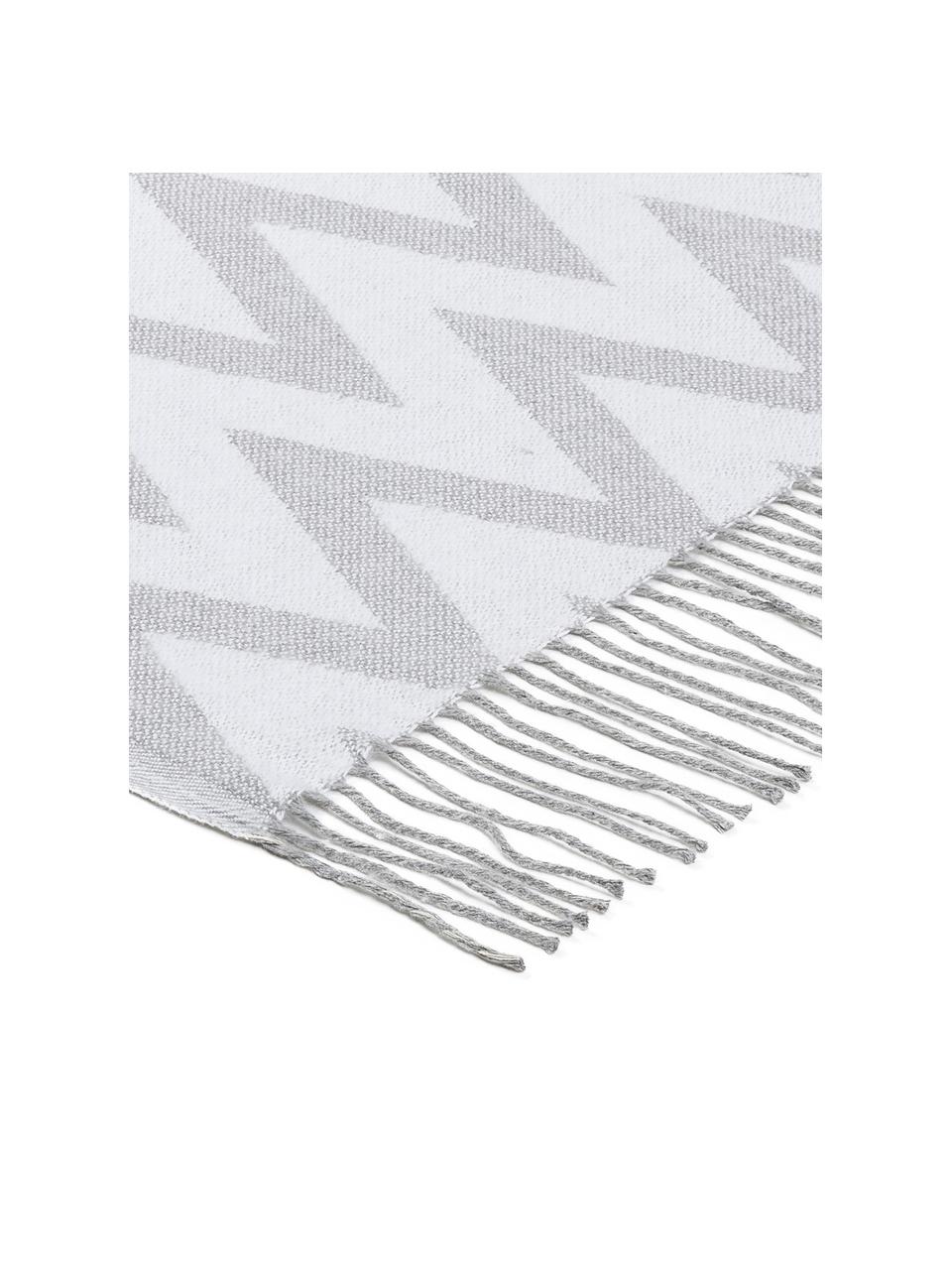 Plaid coton gris zigzag Ella, 100 % coton, Gris, gris clair, larg. 140 x long. 170 cm