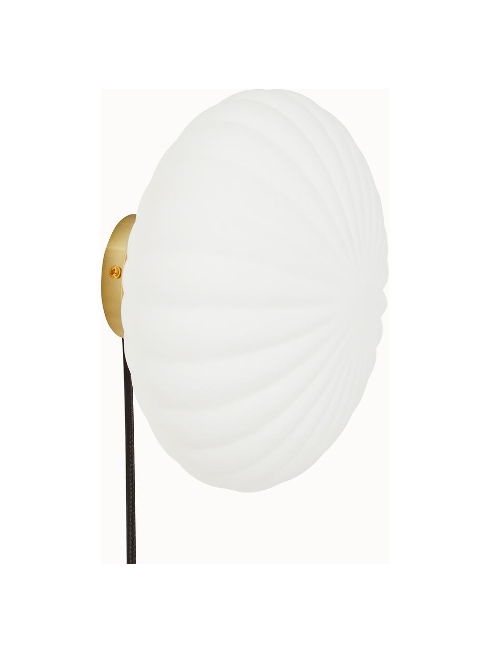 Handgemaakte wandlamp Kumu, verschillende formaten, Lampenkap: glas, Wit, goudkleurig, Ø 25 x H 15 cm