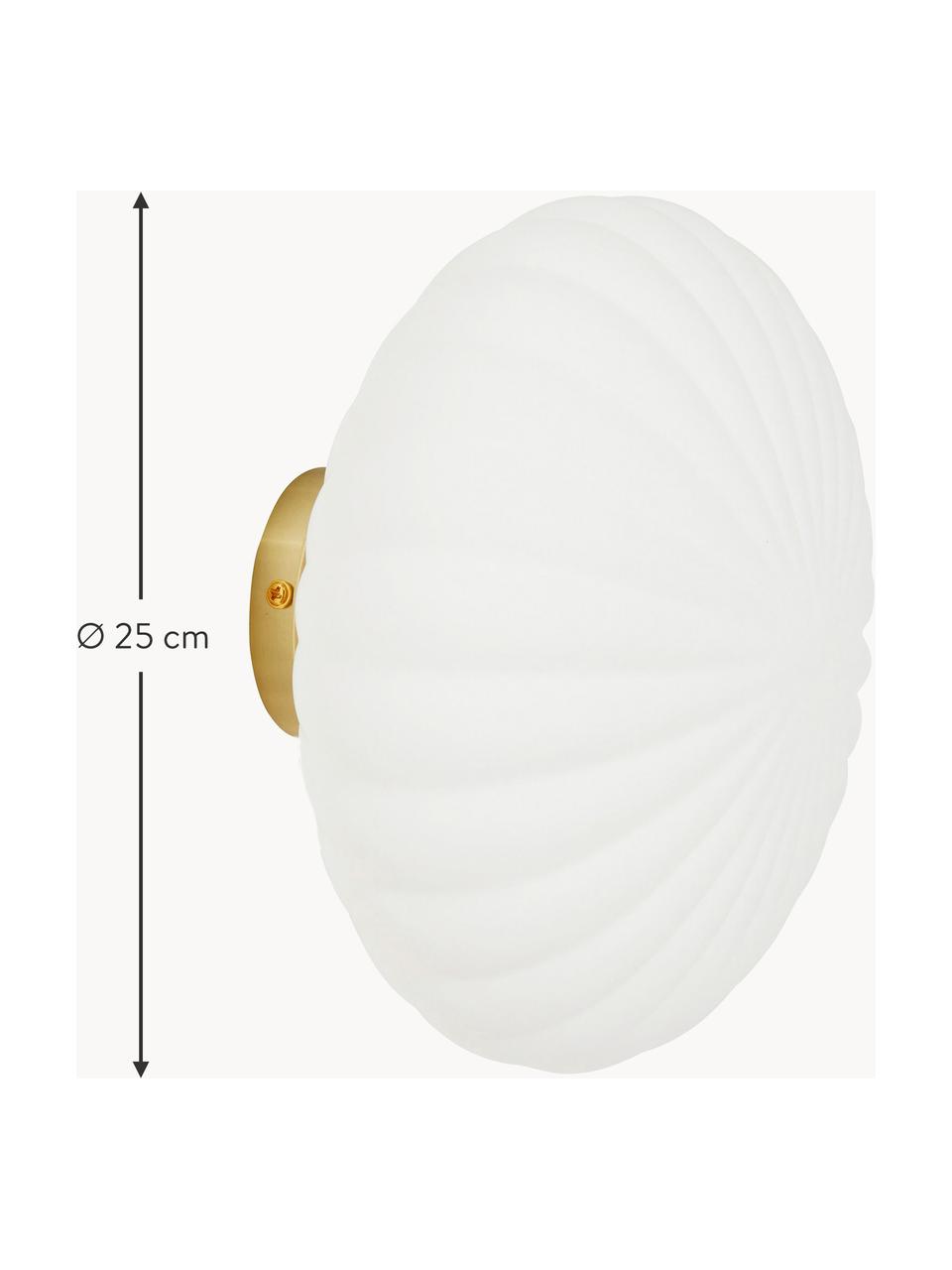 Handgemaakte wandlamp Kumu, verschillende formaten, Lampenkap: glas, Wit, goudkleurig, Ø 25 x H 15 cm