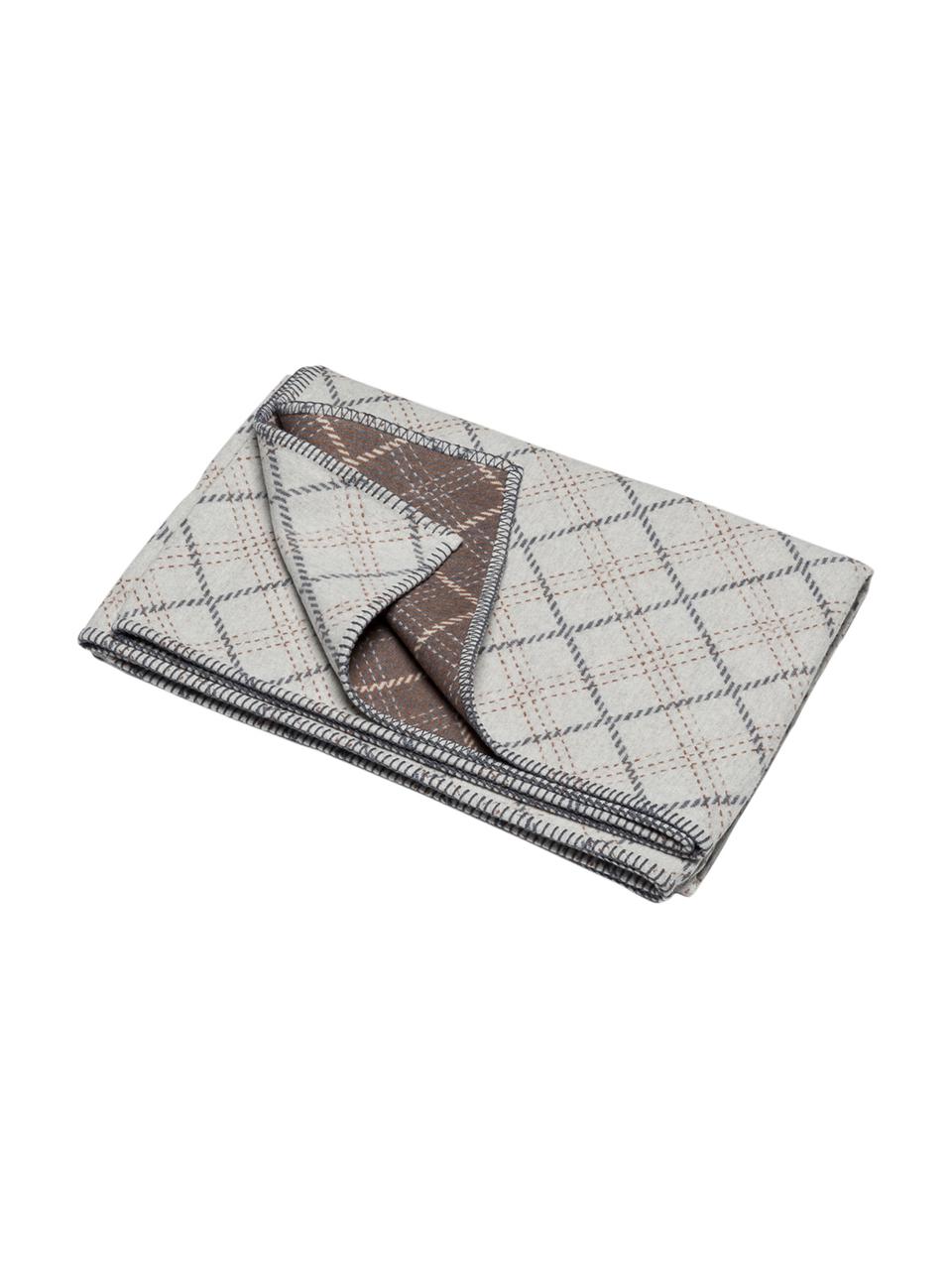 Plaid Karol mit Karos, Bezug: 85% Baumwolle, 8% Viskose, Hellgrau, Grau, Beige, 140 x 200 cm