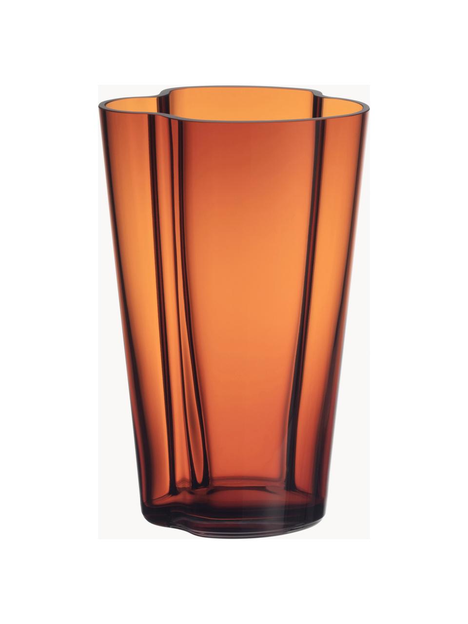 Jarrón soplado artesanalmente Alvar Aalto, 22 cm, Vidrio soplado artesanalmente, Naranja transparente, An 14 x Al 22 cm