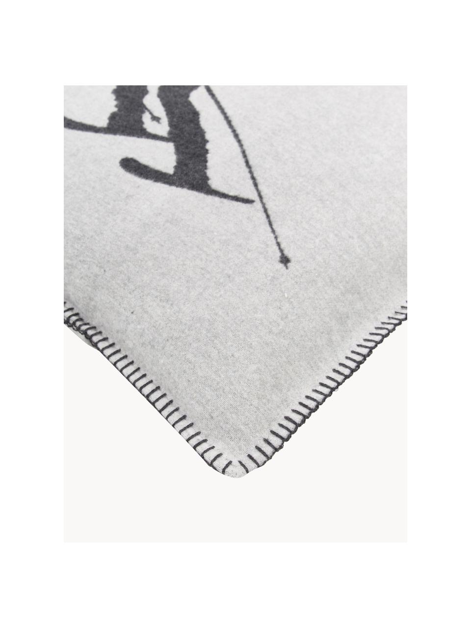Housse de coussin 50x50 motif hivernal Skiers, 85 % coton, 15 % polyacrylique, Gris clair, gris, larg. 50 x long. 50 cm