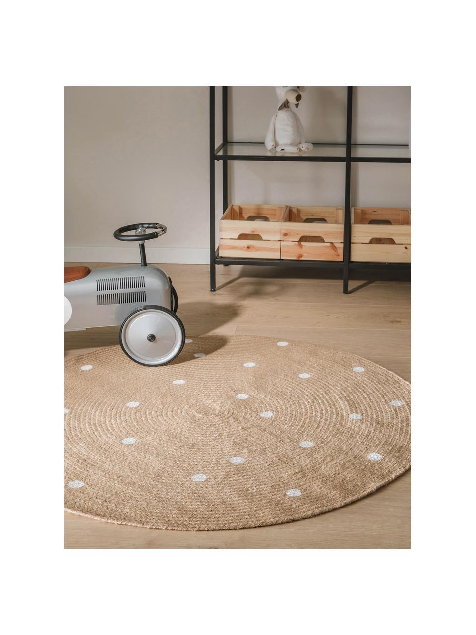 Ručně tkaný kulatý dětský koberec z juty Pippa, 100 % juta, Světle hnědá, bílá, Ø 115 cm (velikost S)
