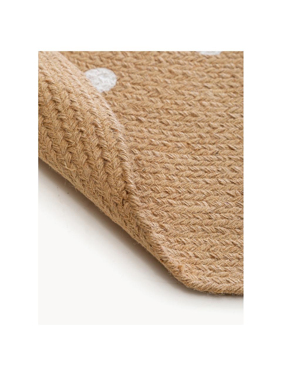 Handgeweven rond kindervloerkleed Pippa van jute, 100% jute, Lichtbruin, wit, Ø 115 cm (maat S)