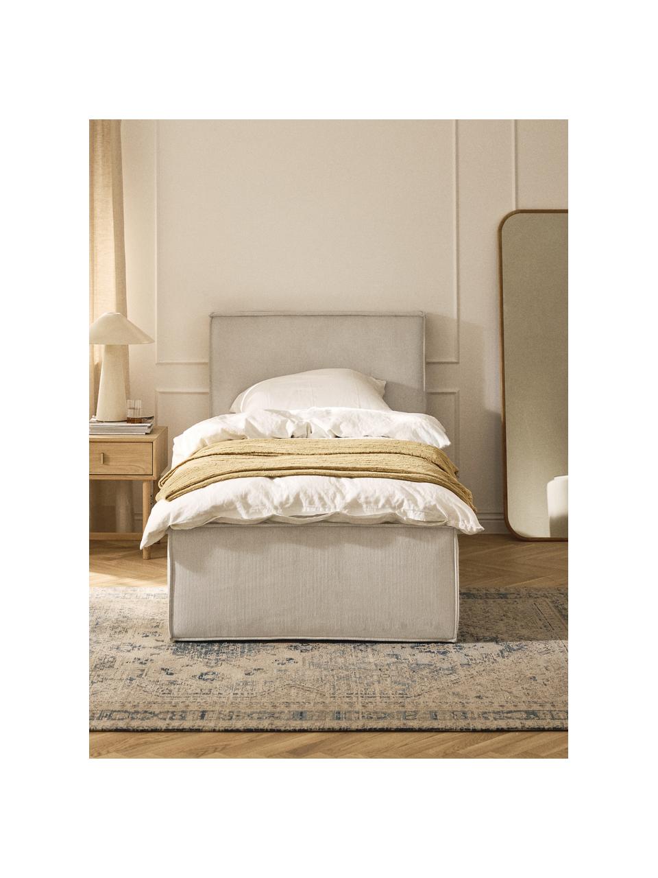 Cord-Einzelbett Dream mit Stauraum, Bezug: Cord (92 % Polyester, 8 %, Korpus: Massives Fichtenholz, Spa, Cord Hellbeige, B 90 x L 200 cm