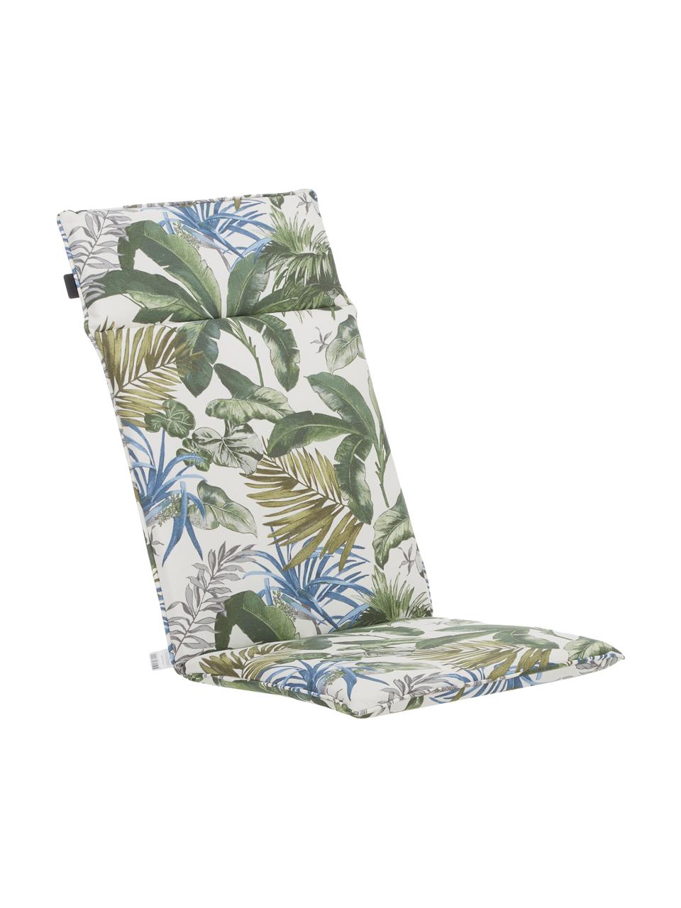 Hoog tuinstoelkussen Bliss met tropische print, waterafstotend, Bekleding: 50% katoen, 45% polyester, Crèmekleurig, groen- en blauwtinten, B 50 x L 120 cm