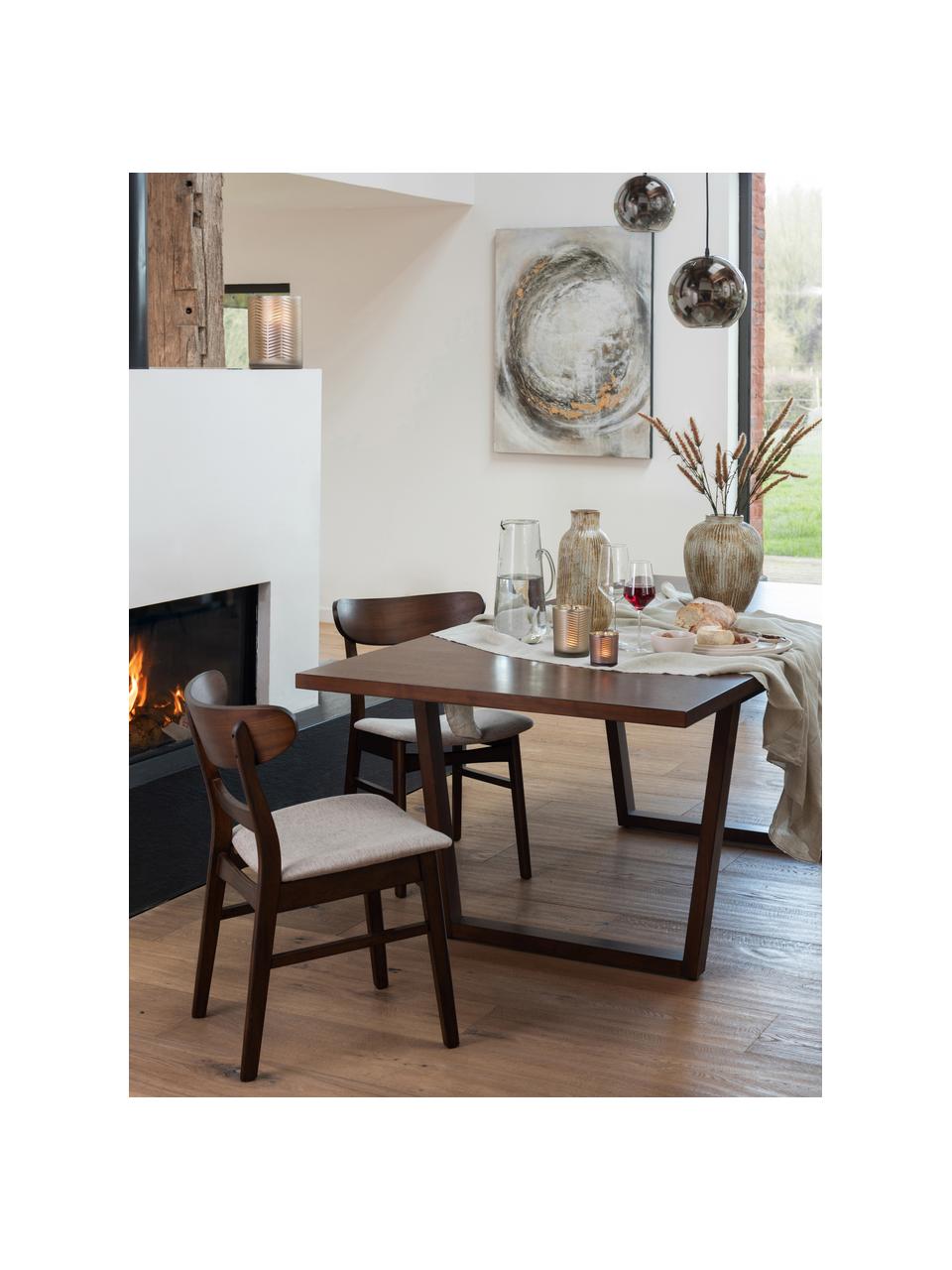 Holzstuhl Ken mit gepolsterter Sitzfläche, Bezug: Polyester, Gestell: Gummibaumholz, Braun, Beige, B 57 x T 53 cm