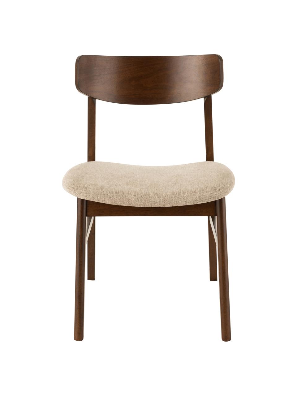 Silla de madera con asiento tapizado Ken, Tapizado: poliéster, Estructura: madera de caucho, Marrón, beige, An 57 x F 53 cm