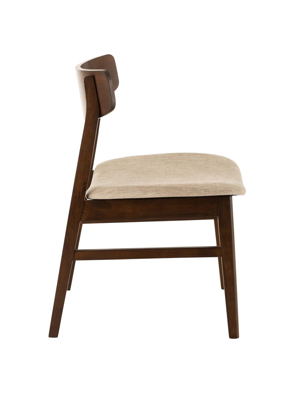 Krzesło z drewna z tapicerowanym siedziskiem Ken, Tapicerka: poliester, Stelaż: drewno kauczukowe, Brązowy, beżowy, S 57 x G 53 cm