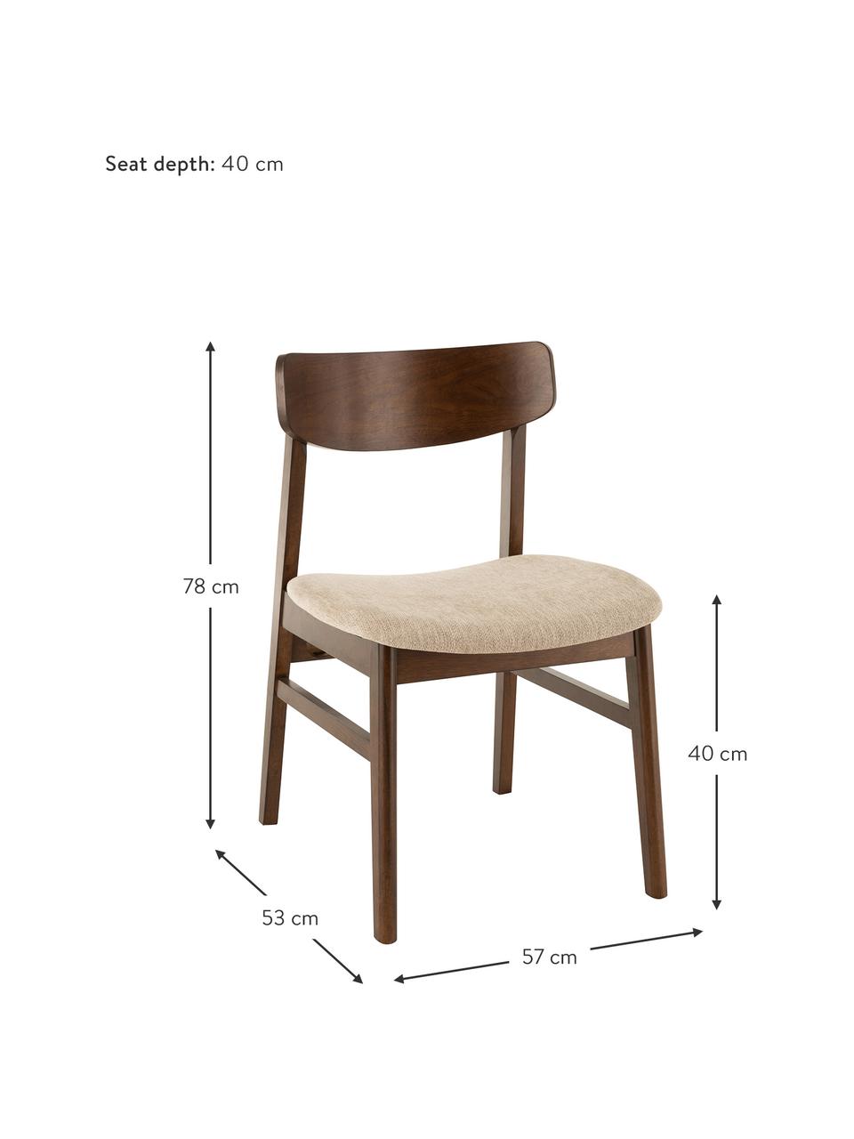 Silla de madera con asiento tapizado Ken, Tapizado: poliéster, Estructura: madera de caucho, Marrón, beige, An 57 x F 53 cm